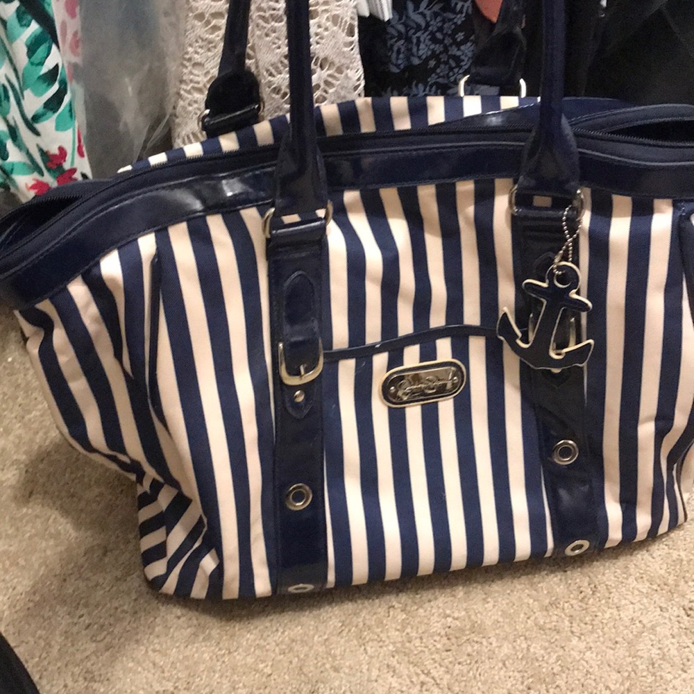 Jessica Simpson navy striped tote bag